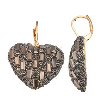 Nine West Crystal Heart Leverback Earrings