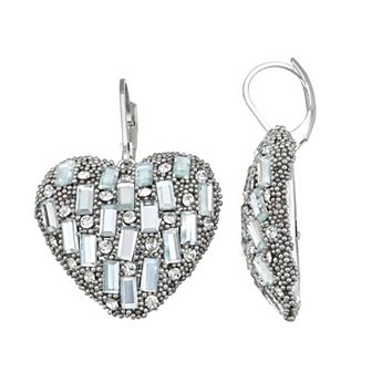 Nine West Crystal Heart Leverback Earrings