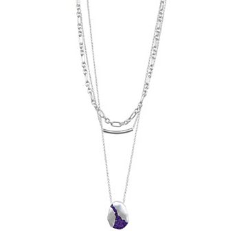 Nine West Silver Tone Simulated Stone Multirow Pendant Necklace