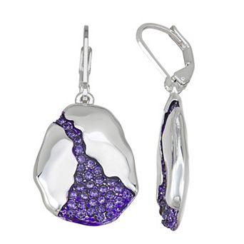Nine West Silver Tone Simulated Stone Drop Leverback Earrings