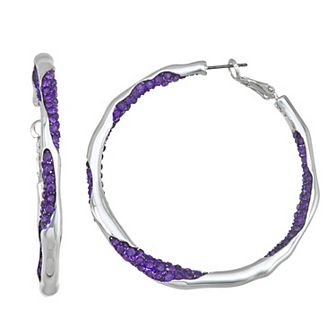 Nine West Silver Tone Simulated Stone Statement Hoop Earrings