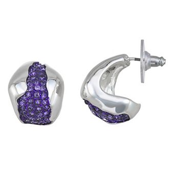 Nine West Silver Tone Simulated Stone Hoop Earrings