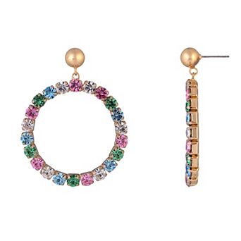 Emberly Gold Tone Multi-Color Simulated Gemstone Hoop Drop Earrings