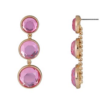 Emberly Gold Tone Pink Simulated Gemstone Drop Earrings