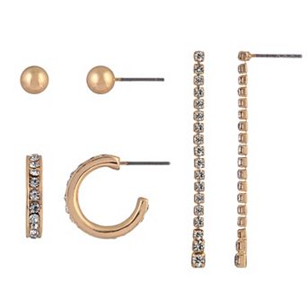 Emberly 3-Pair Gold Tone Post Earring Set