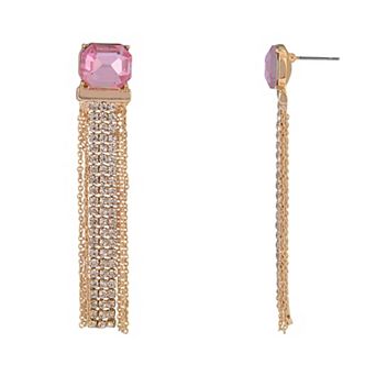 Emberly Gold Tone Pink Simulated Gemstone Post Earrings