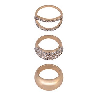 Emberly 3 pc Gold Tone Stackable Ring Set with Simulated Stone Accents