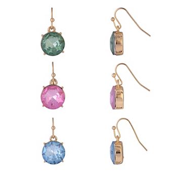 Emberly 3-Pair Gold Tone Multi-Color Simulated Gemstone Drop Earring Set