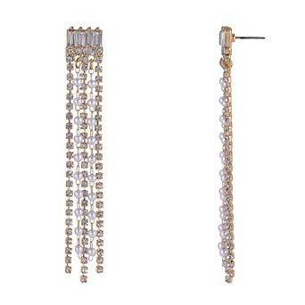 Emberly Gold Tone Simulated Pearl & Rhinestone Chain Linear Earrings