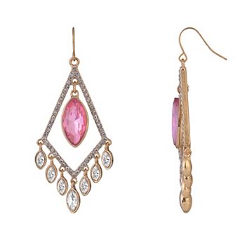 Emberly Gold Tone Diamond Shape Chandelier Earrings with Pink Simulated Gemstone