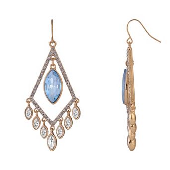 Emberly Gold Tone Diamond Shape Chandelier Earrings with Blue Simulated Gemstone