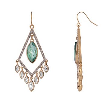 Emberly Gold Tone Diamond Shape Chandelier Earrings with Green Simulated Gemstone
