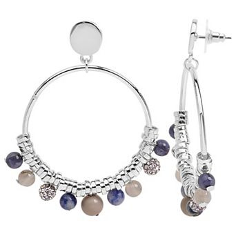 Emberly Silver Tone Ring Simulated Stone Multi Blue Bead Earrings