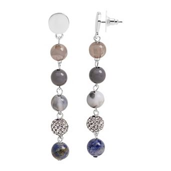 Emberly Silver Tone Blue Simulated Pave Bead Linear Earrings