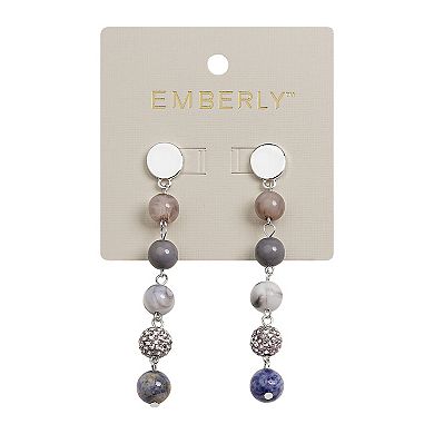 Emberly Silver Tone Blue Simulated Pave Bead Linear Earrings