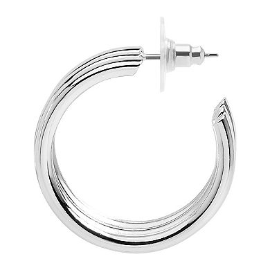 Emberly Silver Tone Ribbed J-Hoop Earrings