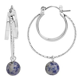 Emberly Silver Tone Double Metal Ball Hoop Earrings