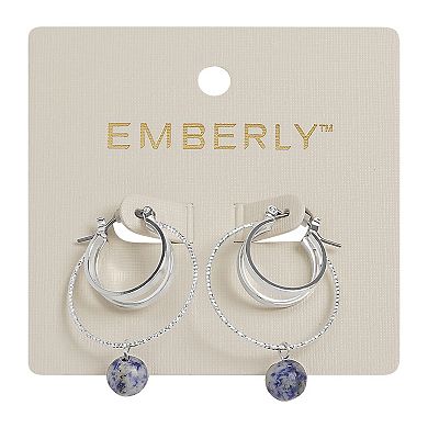 Emberly Silver Tone Double Metal Ball Hoop Earrings