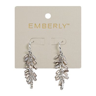 Emberly Silver Tone Gray Simulated Stone Stick Bead Drop Earrings