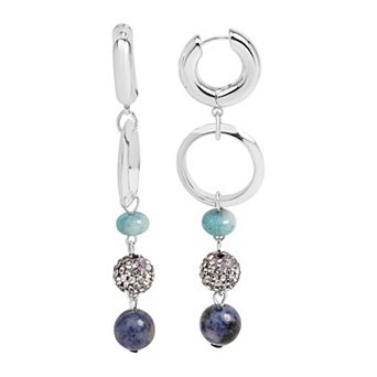 Emberly Silver Tone Blue Link Drop Bead Earrings