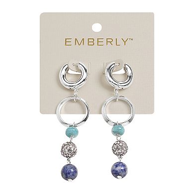 Emberly Silver Tone Blue Link Drop Bead Earrings