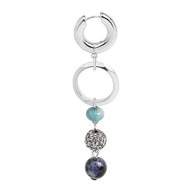 Emberly Silver Tone Blue Link Drop Bead Earrings