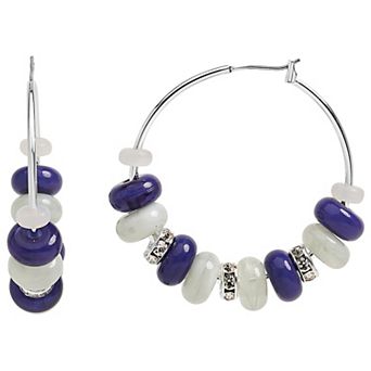 Emberly Silver Tone Blue Wire Hoop Earrings