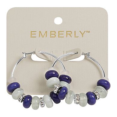Emberly Silver Tone Blue Wire Hoop Earrings