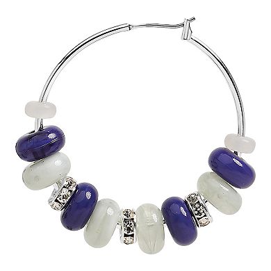 Emberly Silver Tone Blue Wire Hoop Earrings