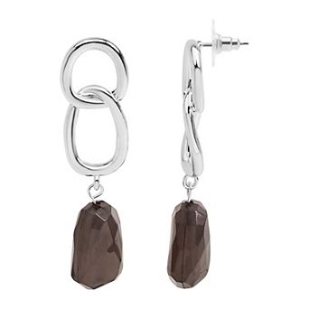 Emberly Silver Tone Chain Gray Simulated Stone Drop Earrings