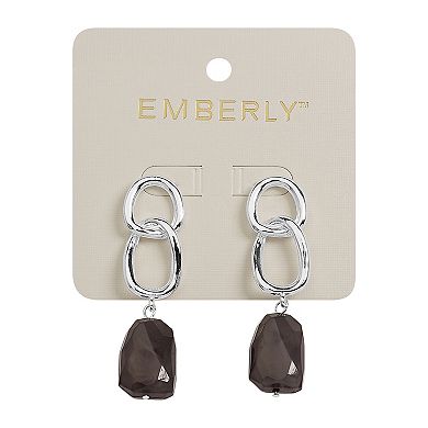 Emberly Silver Tone Chain Gray Simulated Stone Drop Earrings