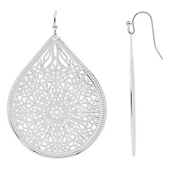 Emberly Silver Tone Filigree Teardrop Earrings
