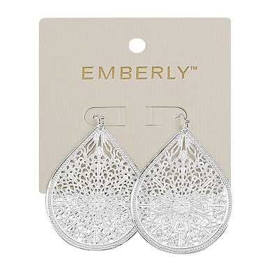 Emberly Silver Tone Filigree Teardrop Earrings