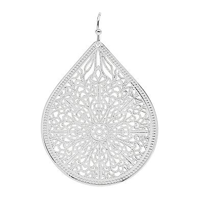 Emberly Silver Tone Filigree Teardrop Earrings