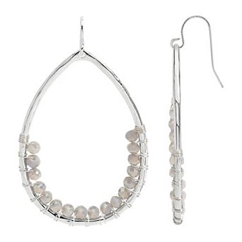 Emberly Silver Tone Gray Teardrop Bead Earrings