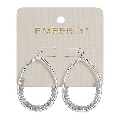 Emberly Silver Tone Gray Teardrop Bead Earrings