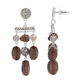 Emberly Silver Tone Pave Bar Gray Simulated Stone Drop Earrings