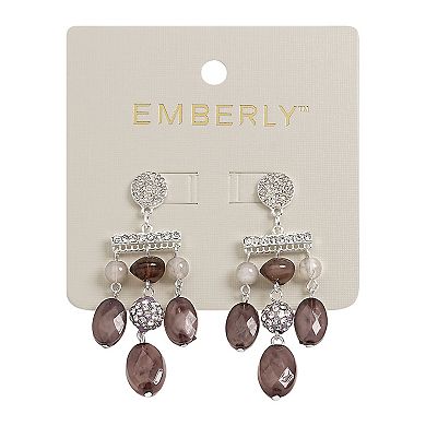 Emberly Silver Tone Pave Bar Gray Simulated Stone Drop Earrings