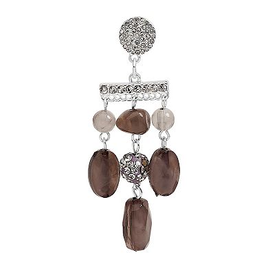 Emberly Silver Tone Pave Bar Gray Simulated Stone Drop Earrings