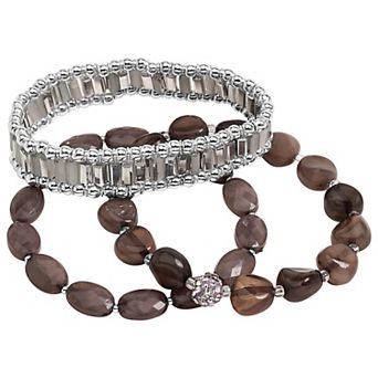 Emberly Silver Tone 3 pk Gray Stretch Bracelet Set