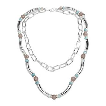 Emberly Silver Tone 2 Row Multi Blue Simulated Stone Pave Necklace