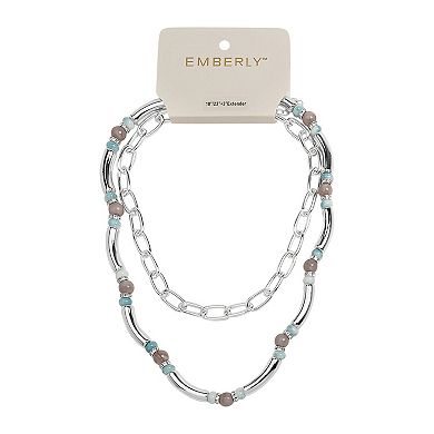 Emberly Silver Tone 2 Row Multi Blue Simulated Stone Pave Necklace