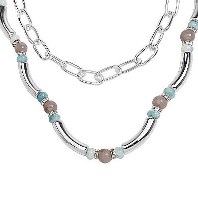 Emberly Silver Tone 2 Row Multi Blue Simulated Stone Pave Necklace