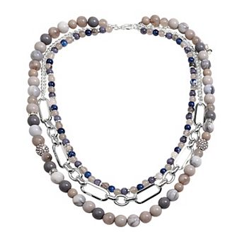 Emberly Silver Tone 3 Row Multi Blue Simulated Stone Pave Necklace