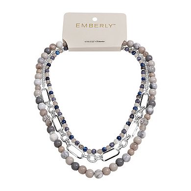 Emberly Silver Tone 3 Row Multi Blue Simulated Stone Pave Necklace