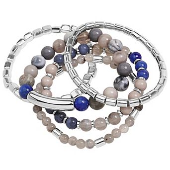 Emberly Silver Tone 5 pk Multi Blue Simulated Stone Bracelet Set