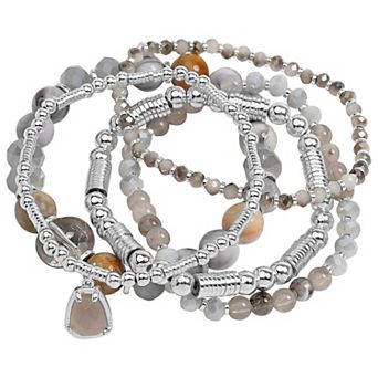Emberly Silver Tone 5 pk Simulated Stone Bead Charm Bracelet Set
