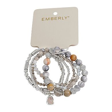 Emberly Silver Tone 5-pk. Simulated Stone Bead Charm Bracelet Set