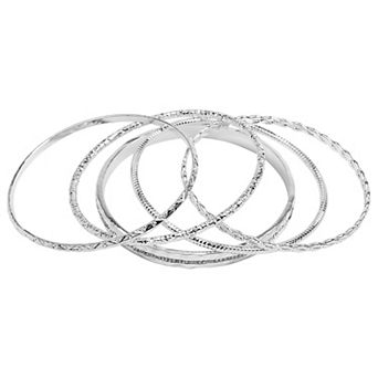 Emberly Silver Tone 5 pk Bangle Bracelet Set