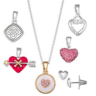 Napier Changeable Heart Necklace & Stud Earring Set